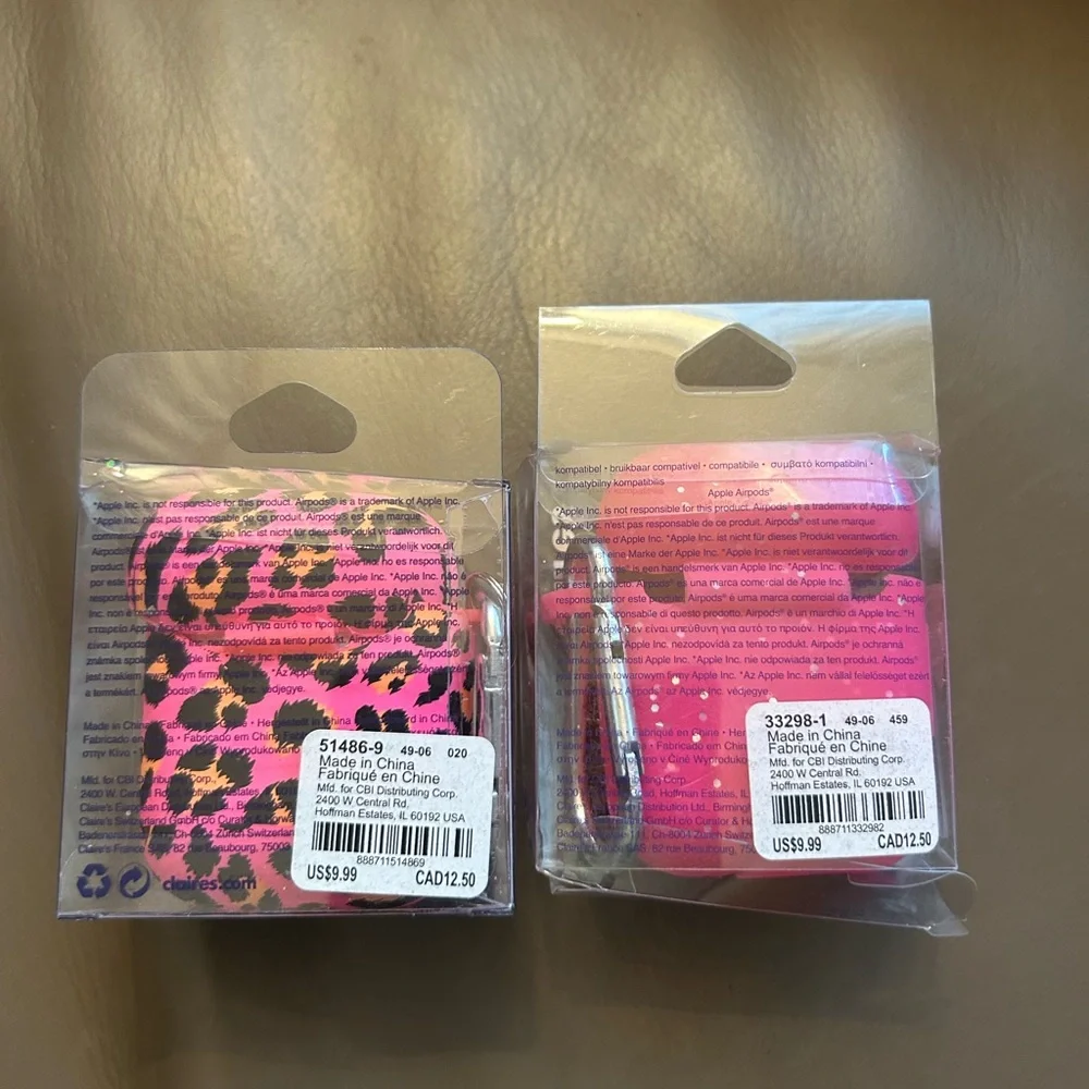 Claire's Pink Leopard and Pink Glitter AirPods Cases